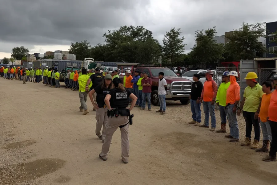 Immigration and Customs Enforcement officers along with state law enforcement conduct a construction site raid in Tallahassee, Fla., on May 29, 2025. Courtesy of U.S. Immigration and Customs Enforcement